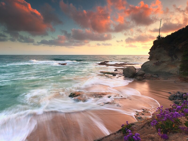 Ocean Waves on Beach — Orange, Dramatic