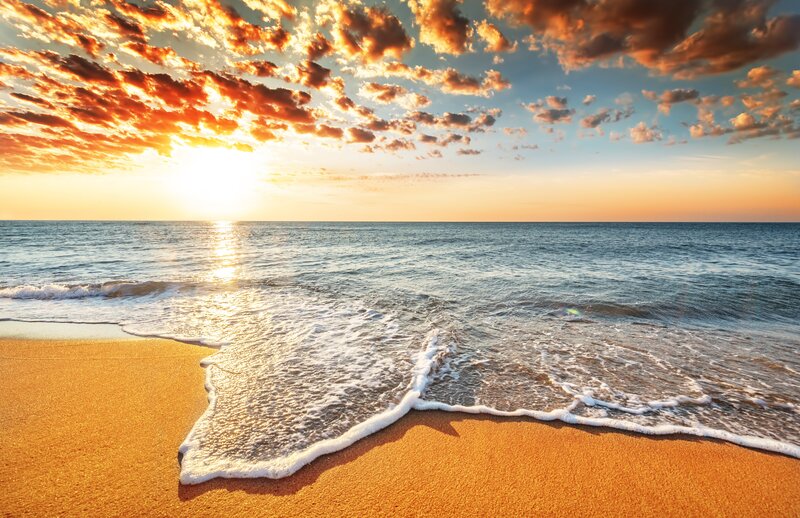 Ocean Waves on Beach — Orange, Serene, Sunset