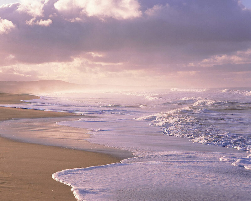 Ocean Waves on Beach — Purple, Serene, Sunset