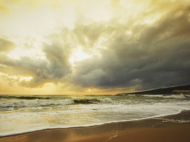 Ocean Waves on Beach — Yellow, Dramatic, Sunset