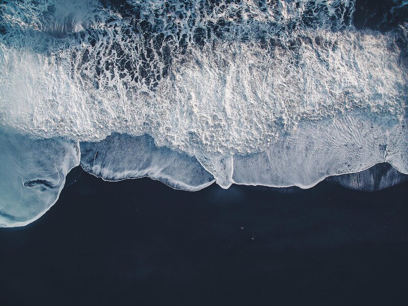 Ocean Waves on Black Sand — Blue, Dramatic