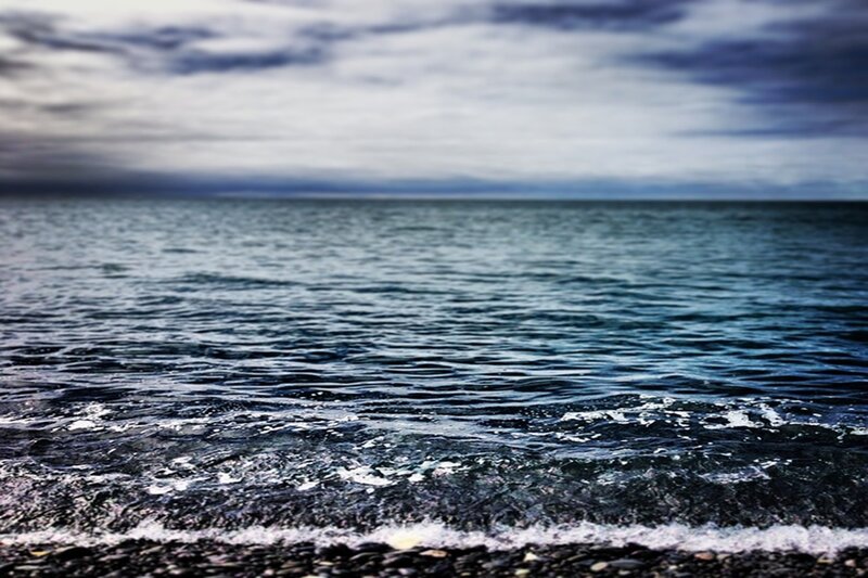 Ocean Waves on Pebble Beach — Blue, Dramatic