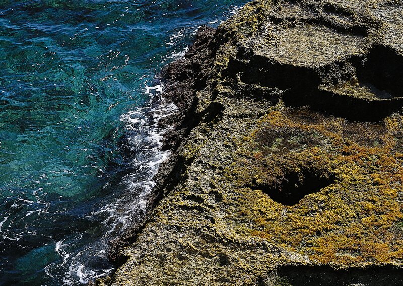 Ocean Waves on Rocks — Blue, Dramatic, Afternoon, Photograph, Algae