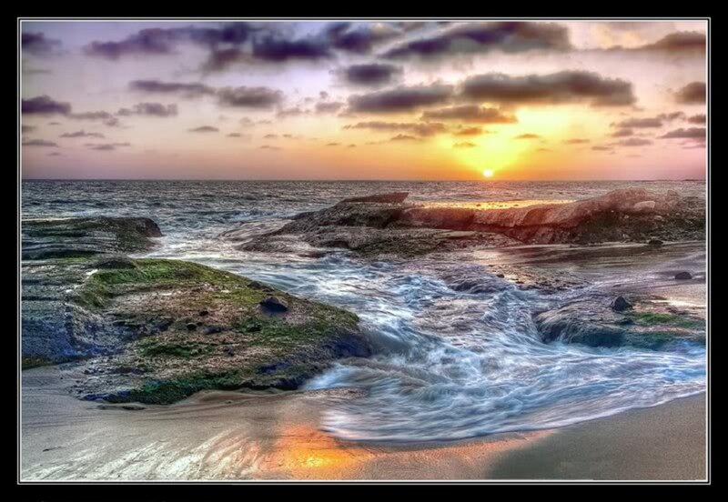 Ocean Waves on Rocks — Blue, Dramatic, Sunset, Photograph, Sand