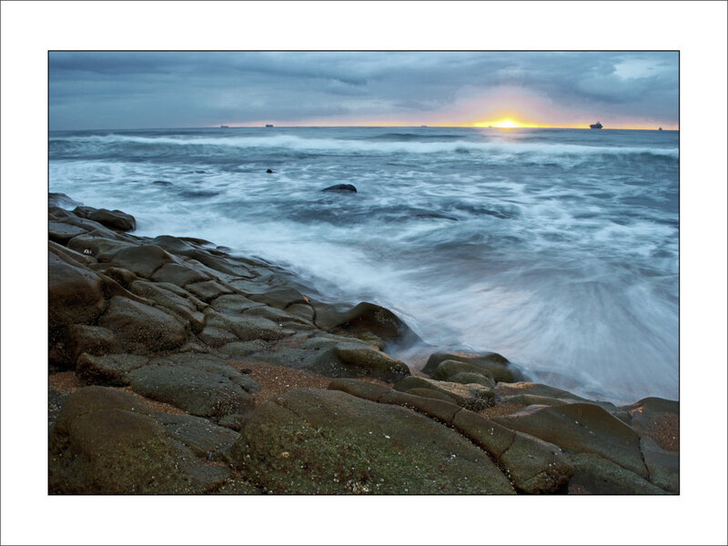 Ocean Waves on Rocks — Blue, Dramatic, Sunset, Photograph, Sun