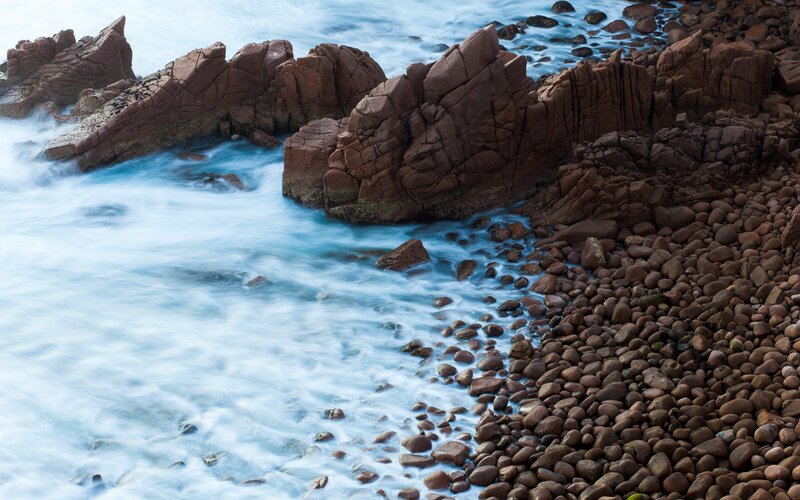 Ocean Waves on Rocks — Blue, Dynamic, Photograph