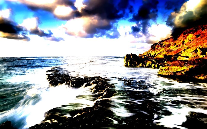 Ocean Waves on Rocks — Blue