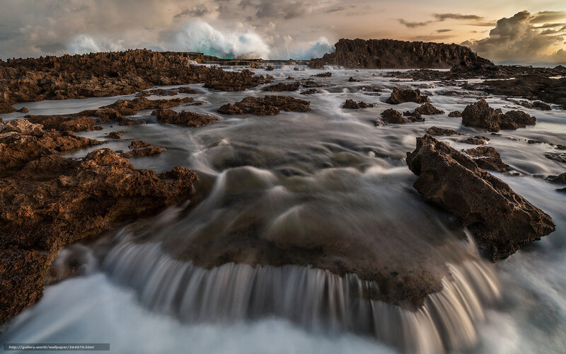 Ocean Waves on Rocks — Brown, Dramatic, Sunset
