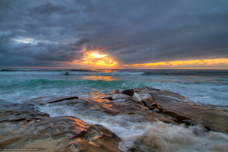Ocean Waves on Rocks — Gray, Dramatic, Sunrise