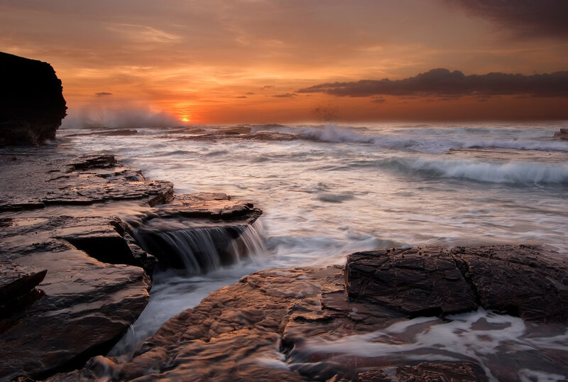 Ocean Waves on Rocks — Orange, Dramatic