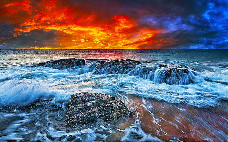 Ocean Waves on Rocks — Orange
