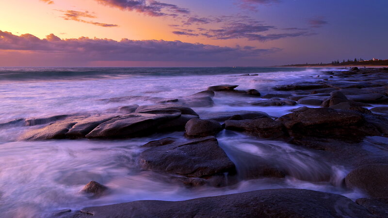 Ocean Waves on Rocks — Purple, Serene