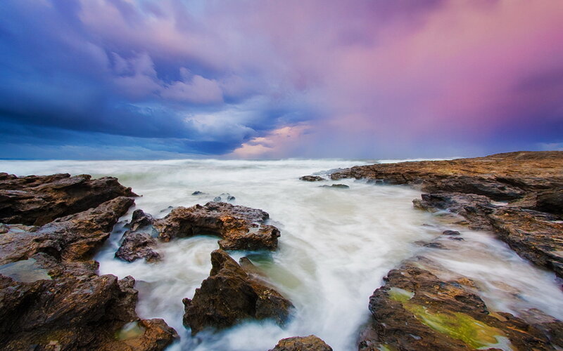 Ocean Waves on Rocks — Purple