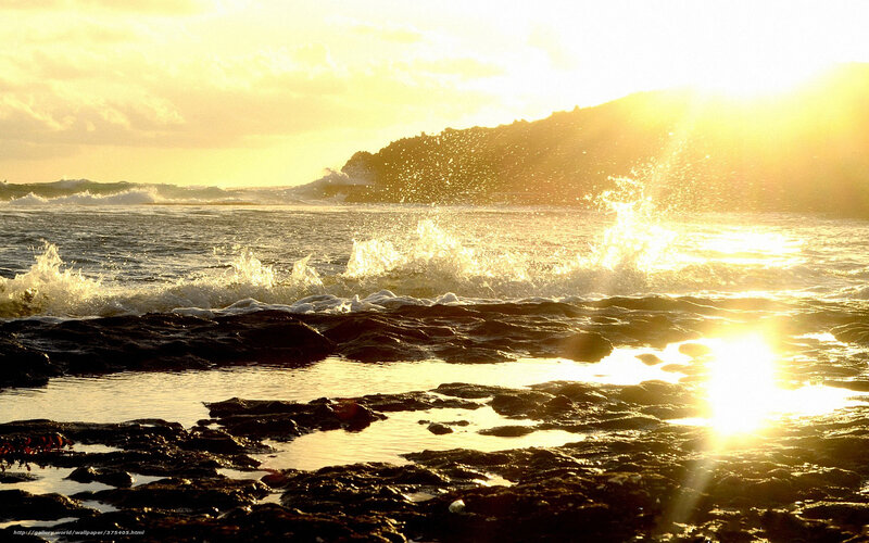 Ocean Waves on Rocks — Yellow, Dramatic