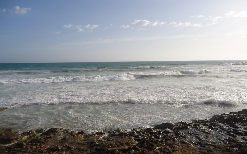 Ocean waves on rocky shore
