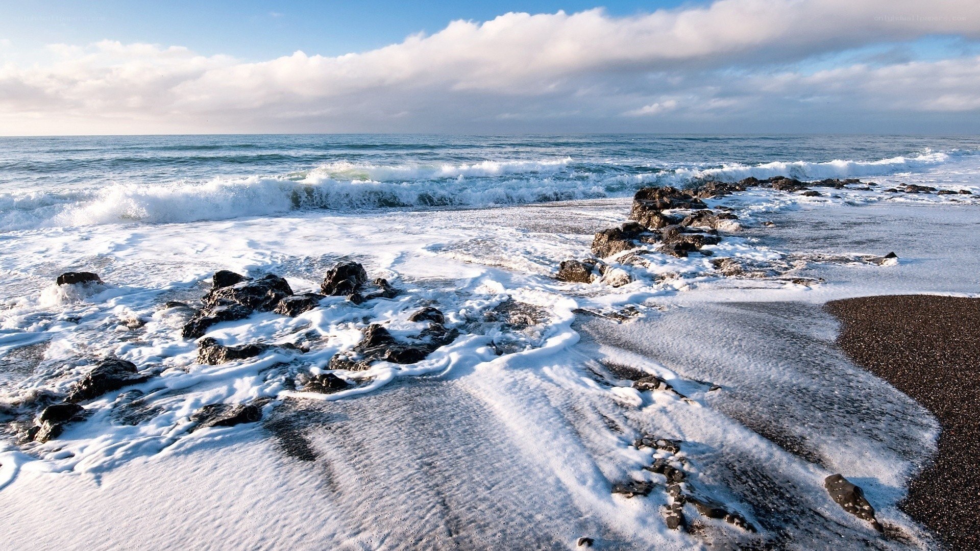 Ocean waves on rocky shore