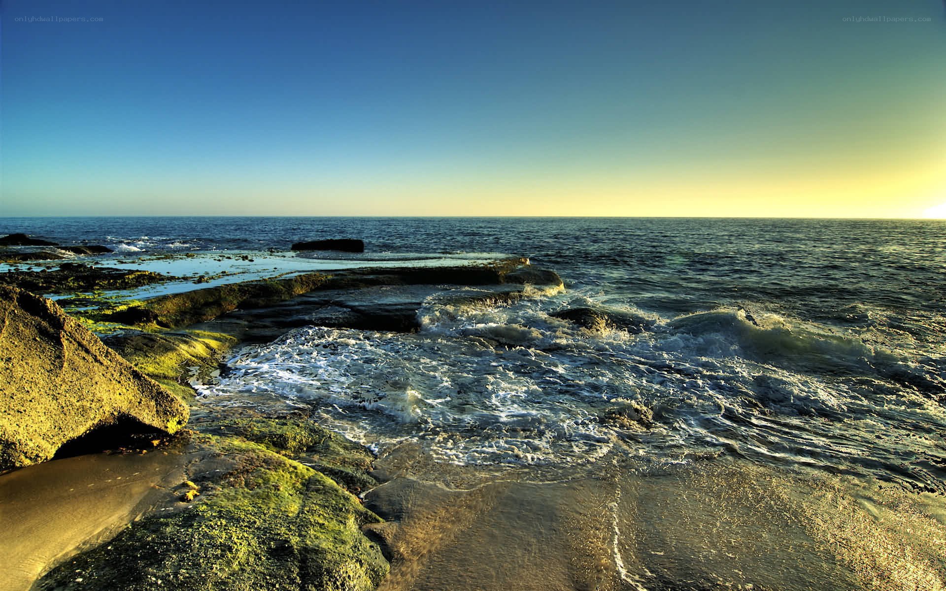 Ocean waves on rocky shore