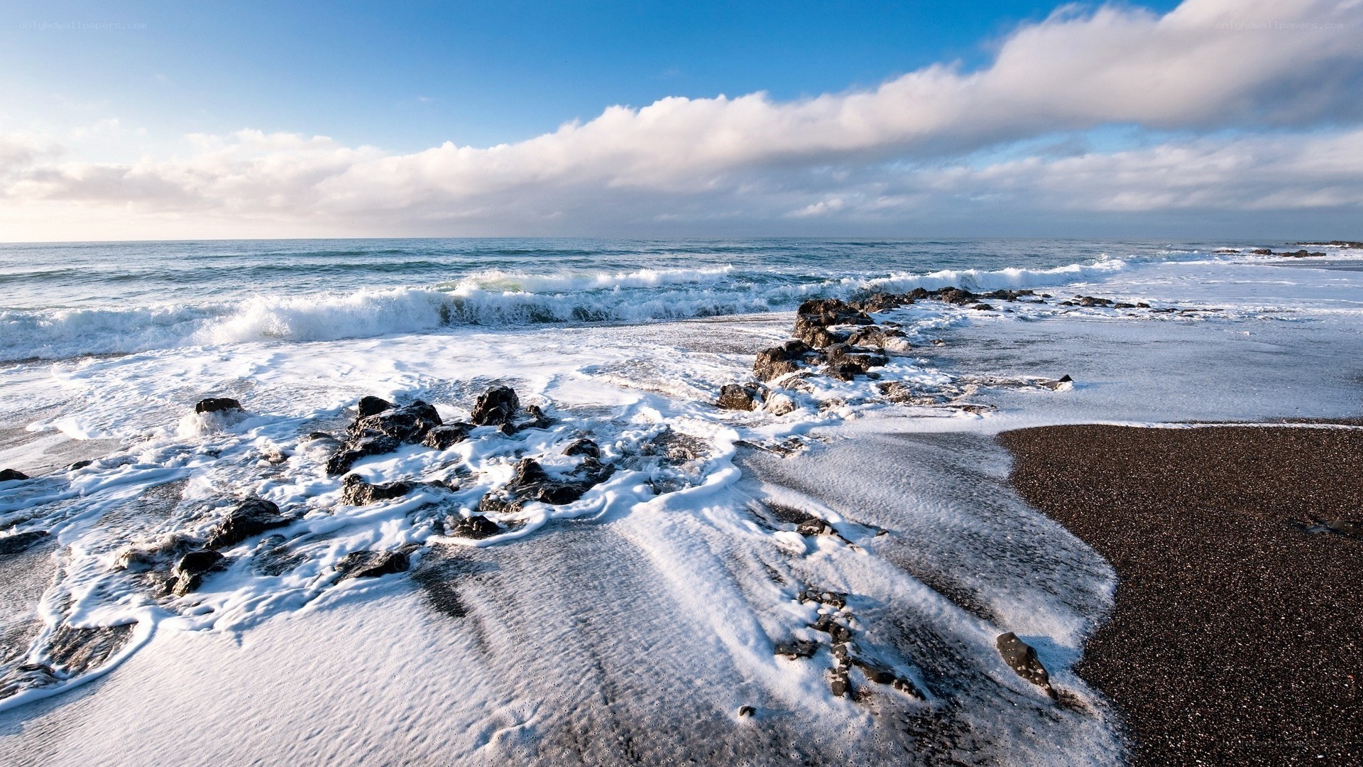 Ocean waves on rocky shore