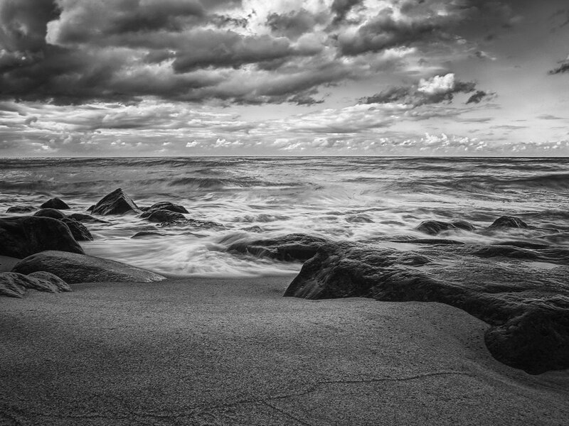 Ocean Waves on Rocky Shore — Black, Dramatic