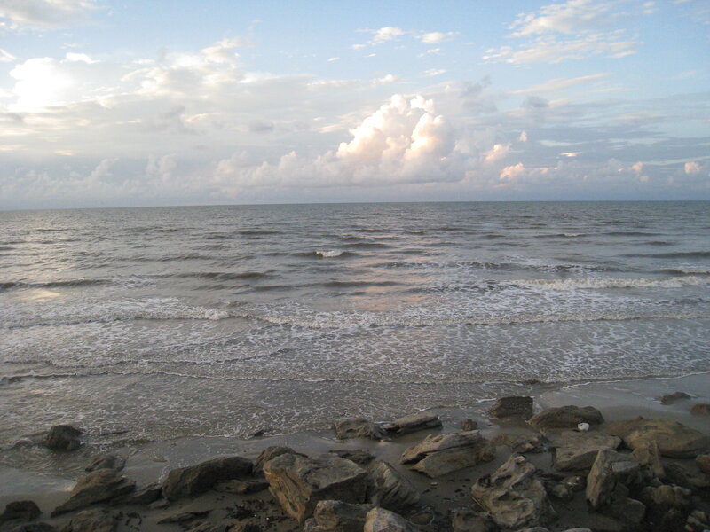 Ocean Waves on Rocky Shore — Blue, Calm, Sunset