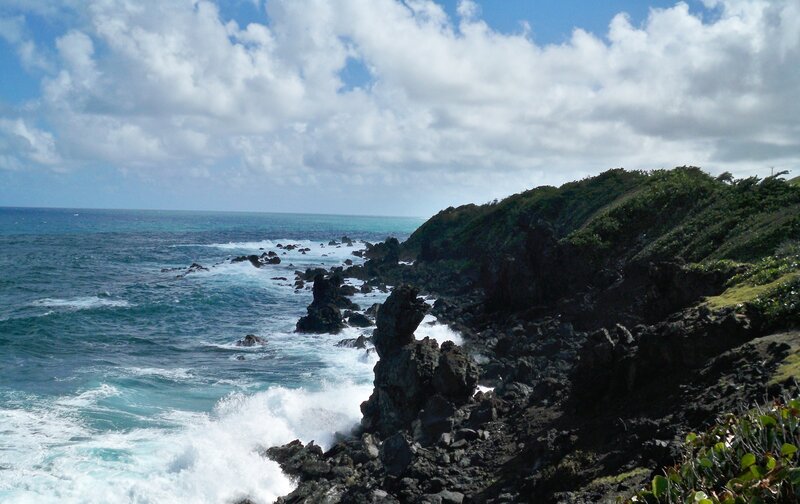 Ocean Waves on Rocky Shore — Blue, Dramatic, Afternoon, Photograph, Rocks