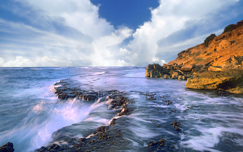 Ocean Waves on Rocky Shore — Blue, Dramatic, Afternoon