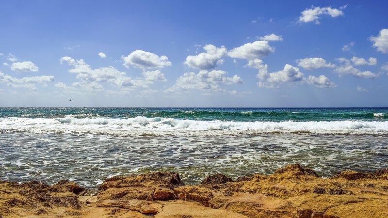 Ocean Waves on Rocky Shore — Blue, Serene, Afternoon, Photograph