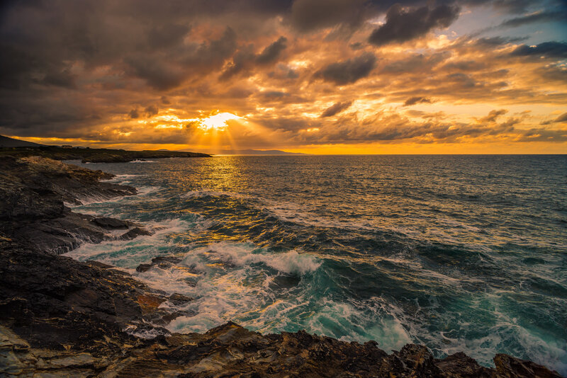 Ocean Waves on Rocky Shore — Orange
