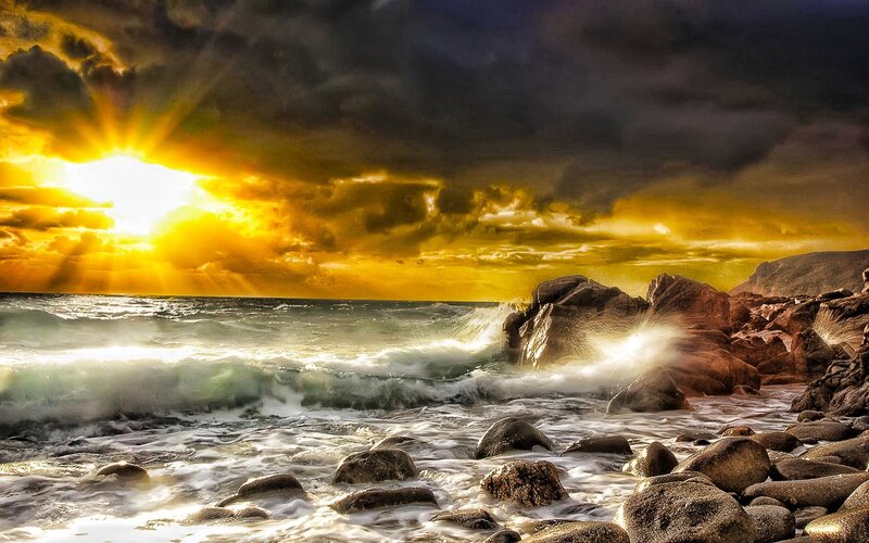 Ocean Waves on Rocky Shore — Yellow