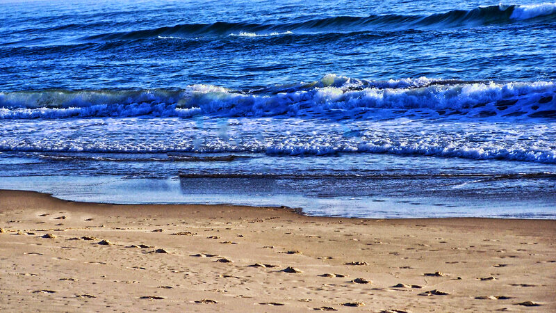 Ocean Waves on Sand — Blue, Calm, Afternoon