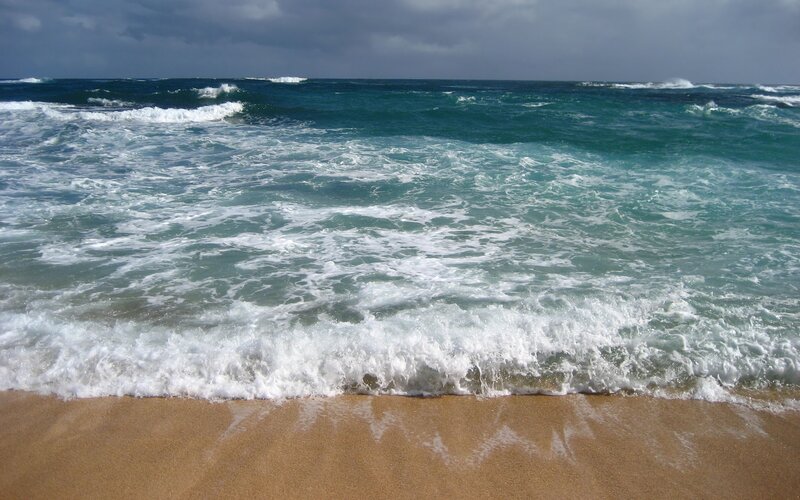Ocean Waves on Sand — Blue, Dramatic, Afternoon