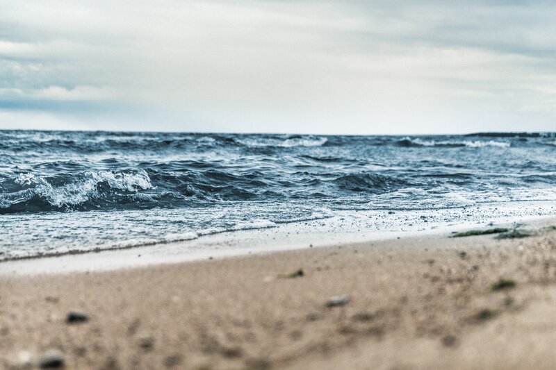 Ocean Waves on Sandy Beach — Blue, Calm, Photograph