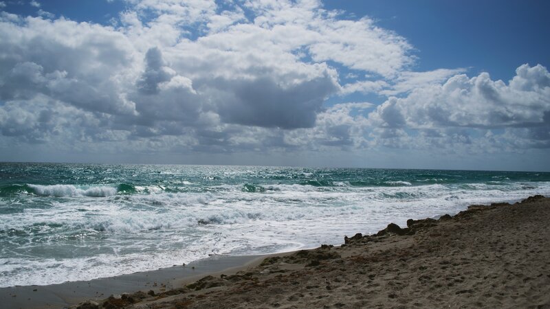 Ocean Waves on Sandy Beach — Blue, Dramatic, Afternoon, Photograph, Sand