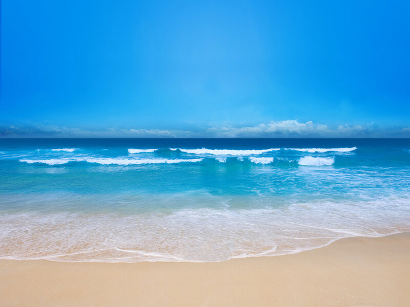 Ocean Waves on Sandy Beach — Blue, Serene, Afternoon, Photograph, Sand, Sky, Beige