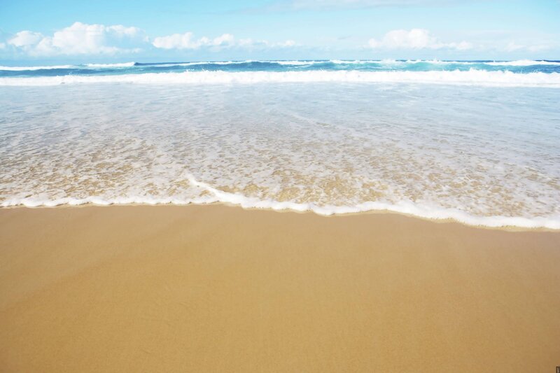 Ocean Waves on Sandy Beach — Blue, Serene, Afternoon, Photograph, Sand, Sky, Beige, White