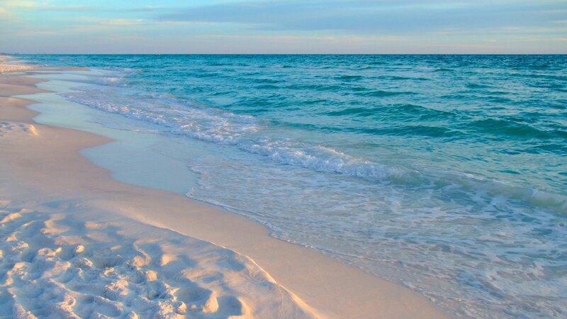 Ocean Waves on Sandy Beach — Blue, Serene, Sunset, Photograph, Sand, Sea