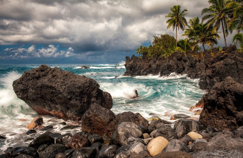 Ocean Waves on Volcanic Rocks