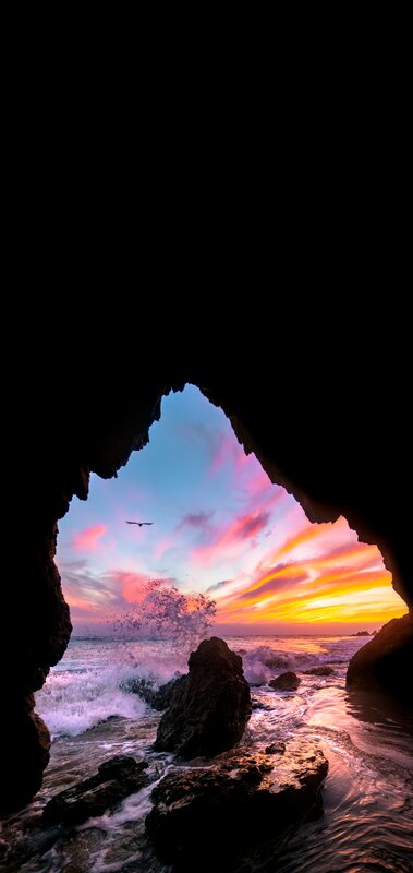 Ocean Waves Through Cave — Pink