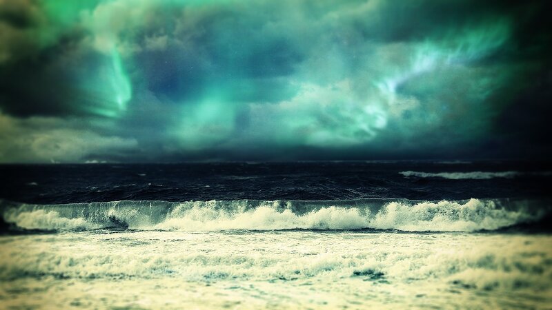 Ocean Waves under Aurora