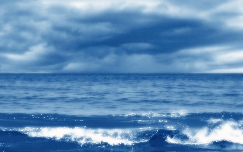 Ocean Waves under Cloudy Sky — Blue, Dramatic