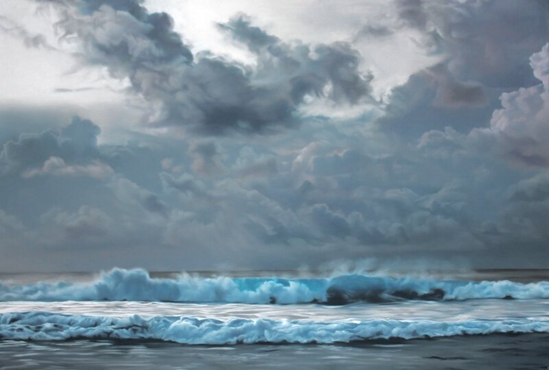 Ocean Waves under Stormy Sky — Blue, Dramatic, Painting