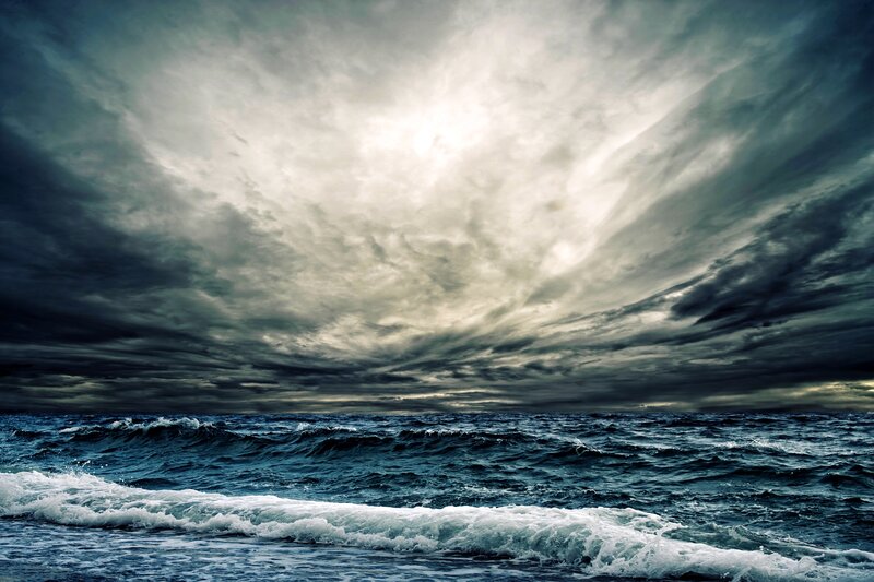 Ocean Waves under Stormy Sky — Blue, Dramatic