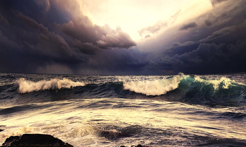 Ocean Waves under Stormy Sky — Blue