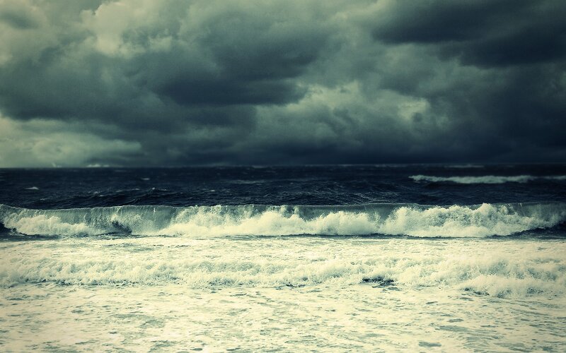 Ocean Waves under Stormy Sky — Gray, Dramatic, Photograph, Clouds