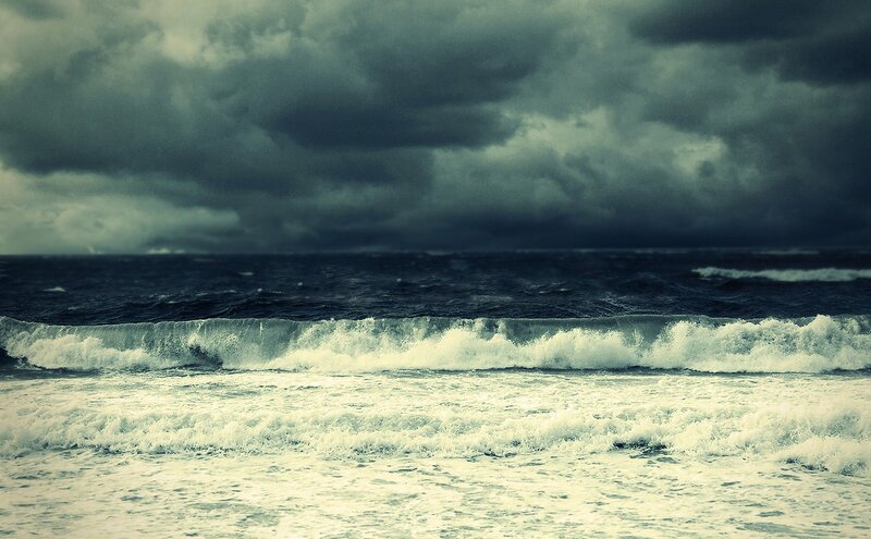 Ocean Waves under Stormy Sky — Gray, Dramatic, Photograph