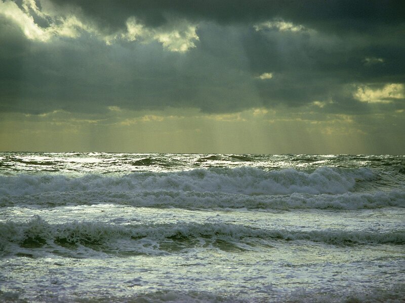 Ocean Waves under Stormy Sky — Gray, Dramatic, Sunset