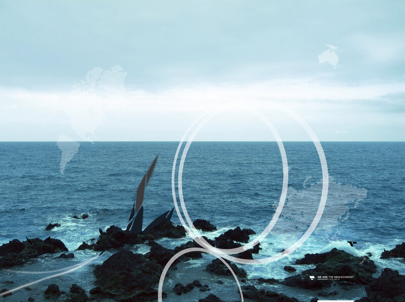 Ocean with digital world map overlay