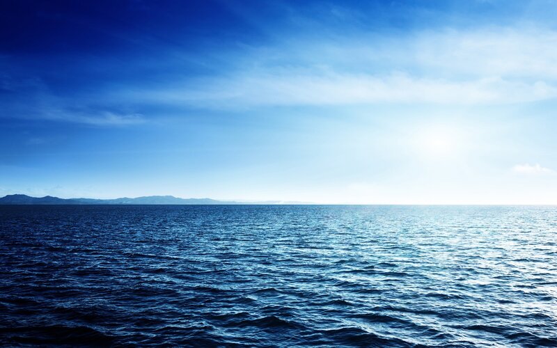 Ocean with Distant Mountains — Blue, Serene, Afternoon