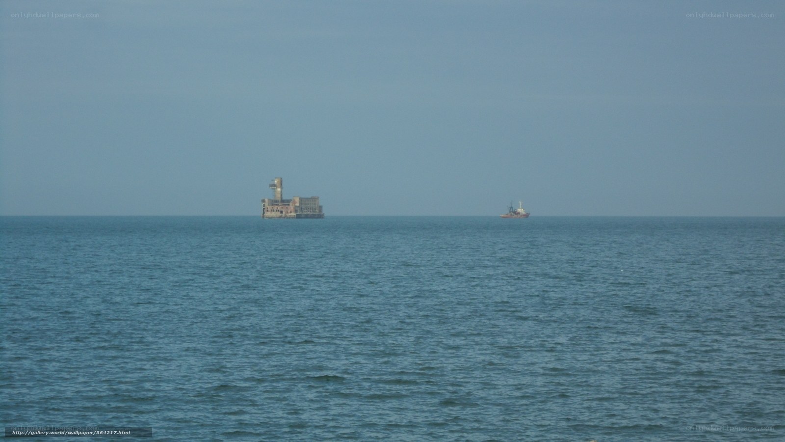 Ocean with distant structures