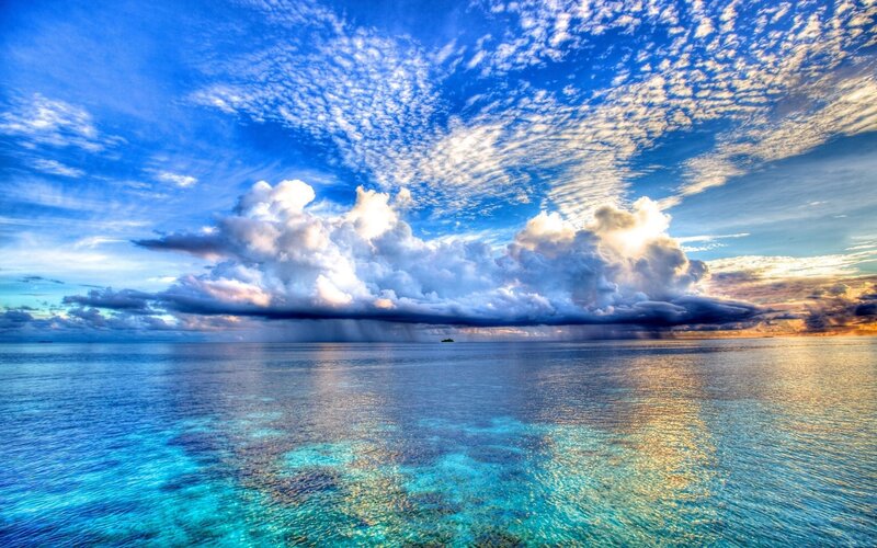 Ocean with Storm Clouds — Blue, Dramatic, Sunset, Photograph, Rain